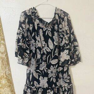 Robbie Bee Black and White Floral Midi Dress